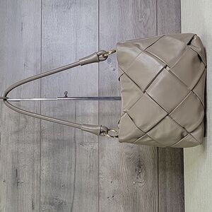 Valentina Fiore Taupe Woven Italian Leather Shoulder Bag